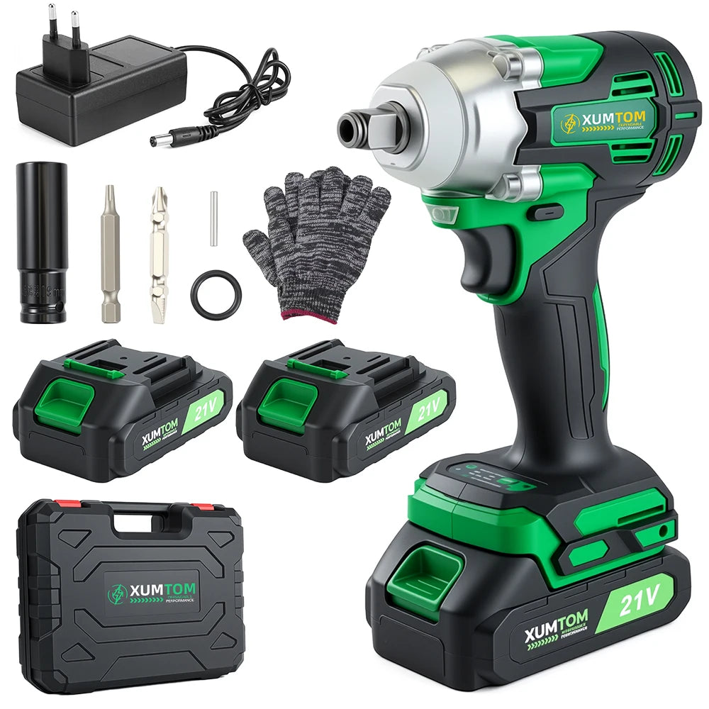 Chave de Impacto Elétrica 21V 400Nm com 2 Baterias + Maleta - Parafusadeira Profissional