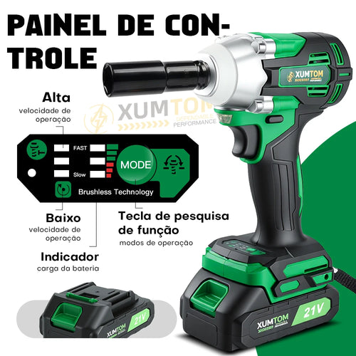 Chave de Impacto Elétrica 21V 400Nm com 2 Baterias + Maleta - Parafusadeira Profissional