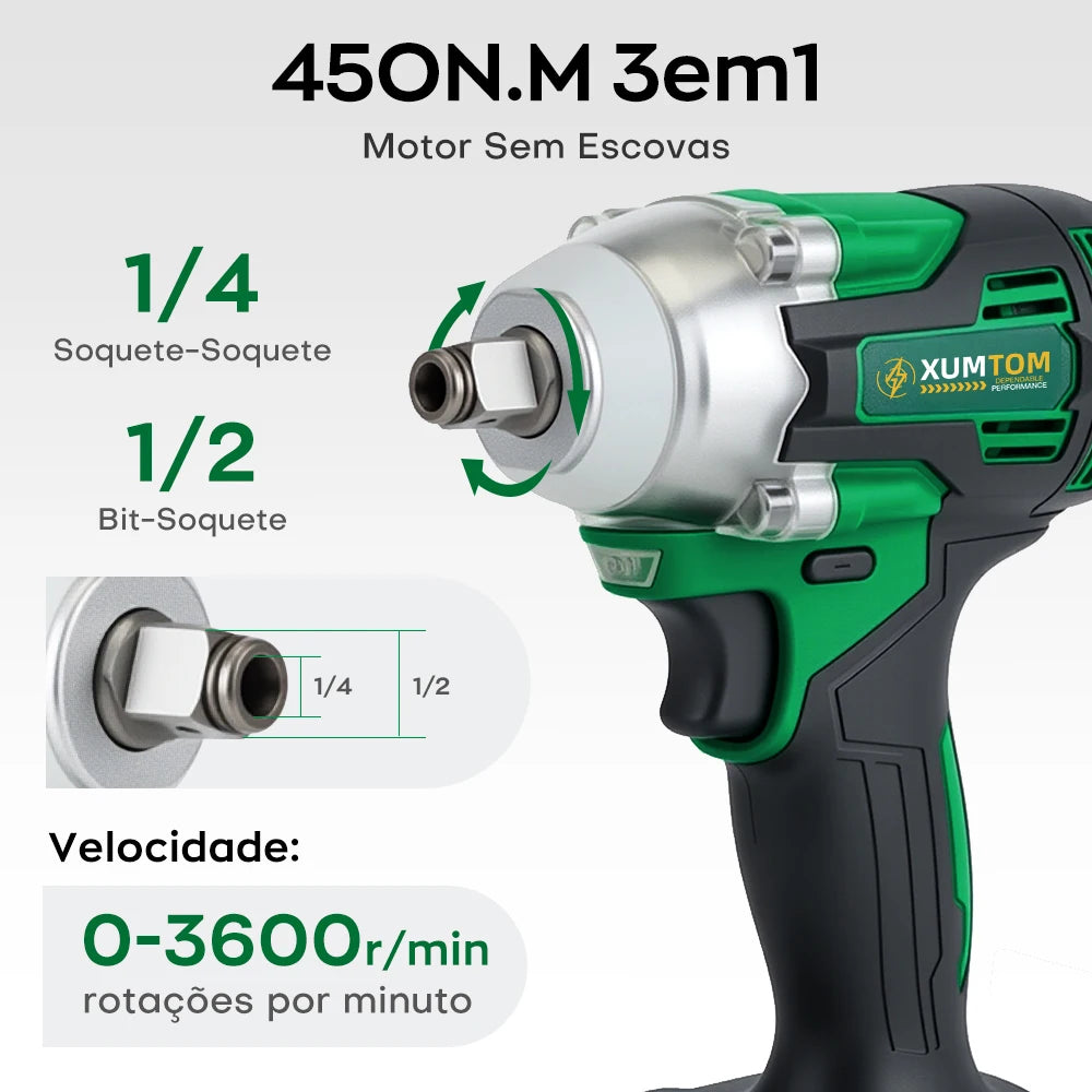 Chave de Impacto Elétrica 21V 400Nm com 2 Baterias + Maleta - Parafusadeira Profissional